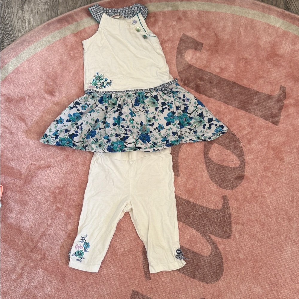 Kenzo Floral Dress with Blue and Cream Design